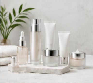 AI-generated skincare product display for a launch advertisement